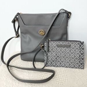 Tommy Hilfiger Crossbody Purse and Wristlet Gray Faux Vegan Leather